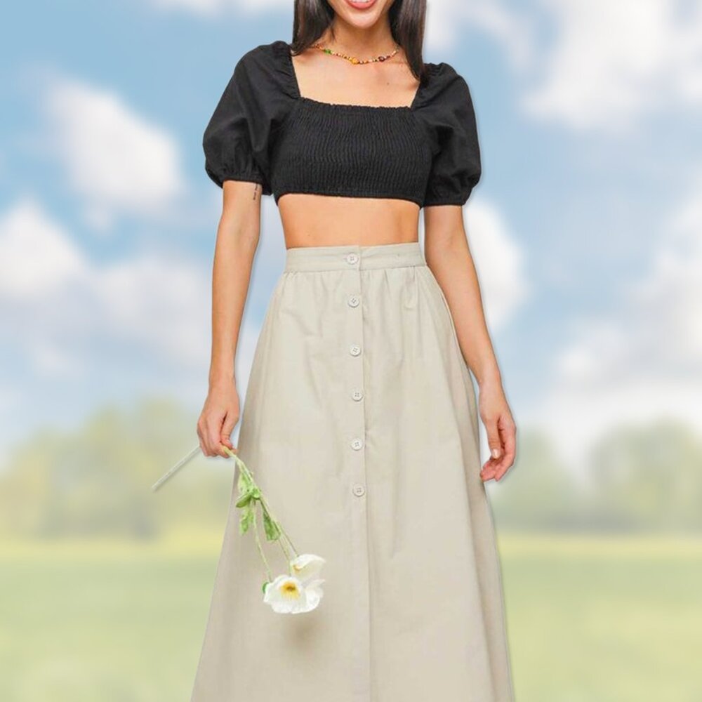 NWT Black Puff Short-Sleeve Smocked Crop Top - Womens Size XL - Wild Fable Shirt - Picture 6 of 7